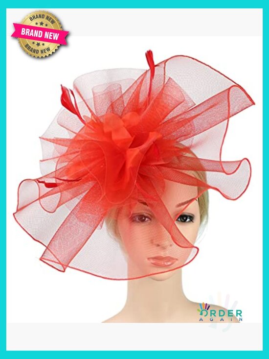Sinamay Fascinator Hat Floral Feather Pillbox Derby with Hair Clip